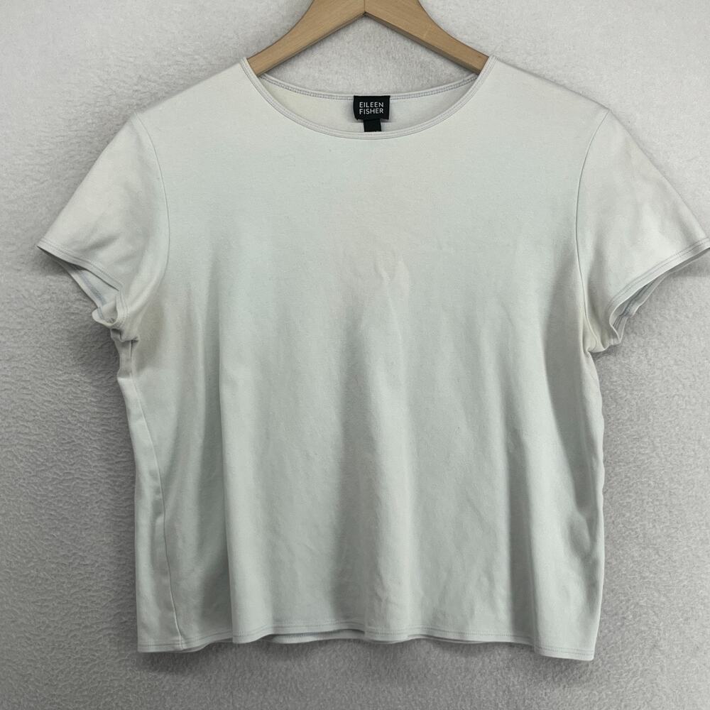 EILEEN FISHER Top M Cotton Interlock Jersey Crewneck Short Sleeve Light Blue USA